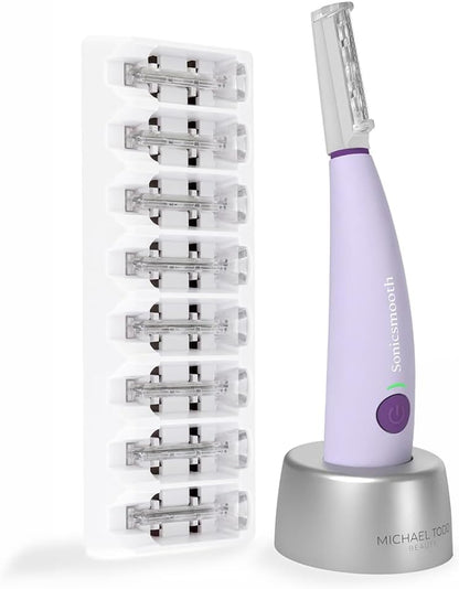 Beauty Sonicsmooth Dermaplane Razor for Women Face + Eyebrow Trimmer Dermaplaning System - Peach Fuzz Remover - 8 Weeks of Safety Edges