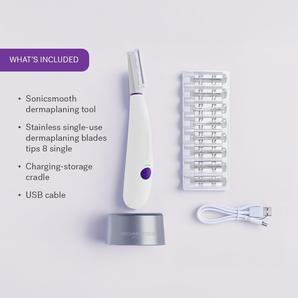 Beauty Sonicsmooth Dermaplane Razor for Women Face + Eyebrow Trimmer Dermaplaning System - Peach Fuzz Remover - 8 Weeks of Safety Edges