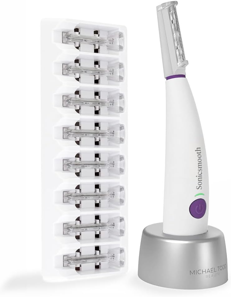 Beauty Sonicsmooth Dermaplane Razor for Women Face + Eyebrow Trimmer Dermaplaning System - Peach Fuzz Remover - 8 Weeks of Safety Edges