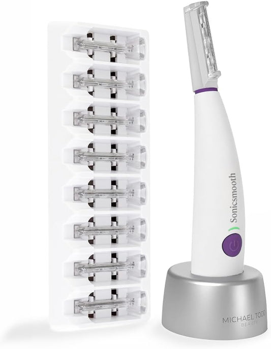 Beauty Sonicsmooth Dermaplane Razor for Women Face + Eyebrow Trimmer Dermaplaning System - Peach Fuzz Remover - 8 Weeks of Safety Edges