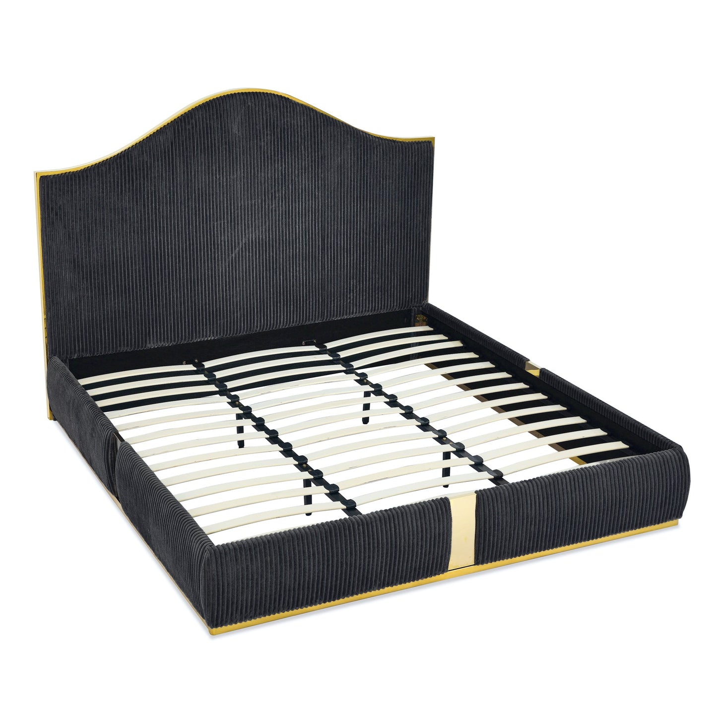 Corduroy Upholstered Bed Frame King Size 59.5" Tall  Headboard Queen Bed Frame Metal Decoration /No Box Spring Needed - MDIACI