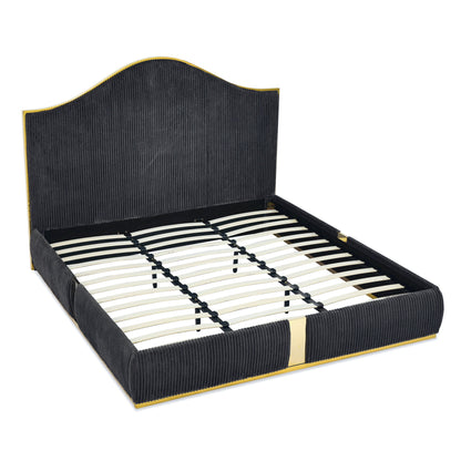 Corduroy Upholstered Bed Frame King Size 59.5" Tall  Headboard Queen Bed Frame Metal Decoration /No Box Spring Needed - MDIACI