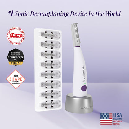 Beauty Sonicsmooth Dermaplane Razor for Women Face + Eyebrow Trimmer Dermaplaning System - Peach Fuzz Remover - 8 Weeks of Safety Edges
