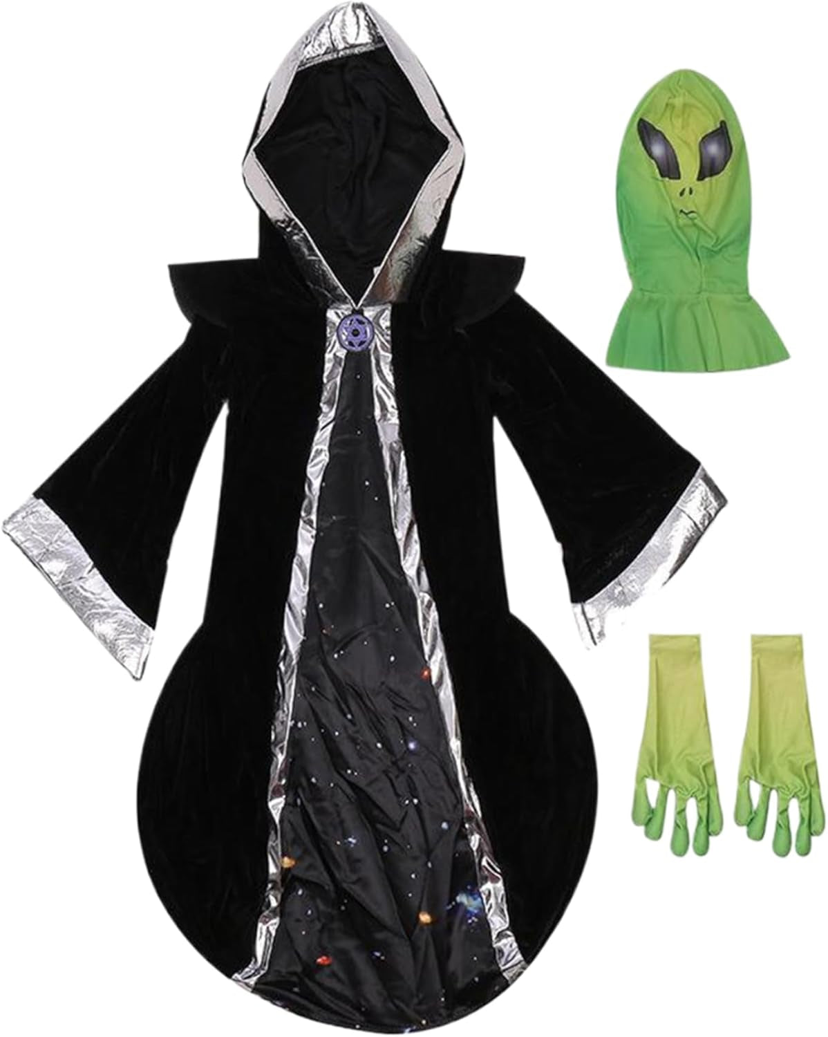 Alien Costume Kids Halloween Outfit - Hooded Robe, Mask, M Size