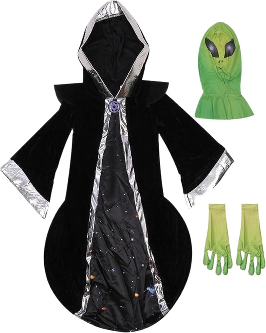 Alien Costume Kids Halloween Outfit - Hooded Robe, Mask, M Size