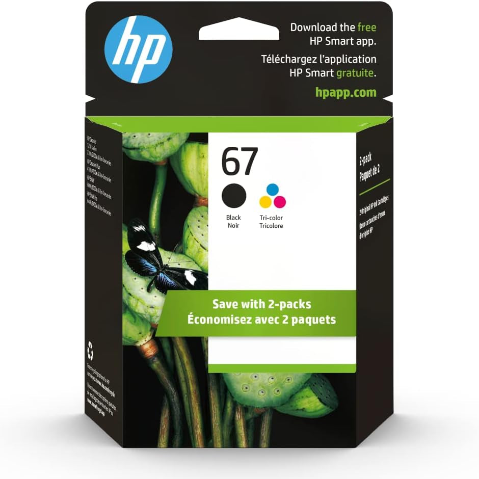 Original  67 Black Ink Cartridge | Works with  Deskjet 1255, 2700, 4100 Series,  Envy 6000, 6400 Series | Eligible for Instant Ink | 3YM56AN
