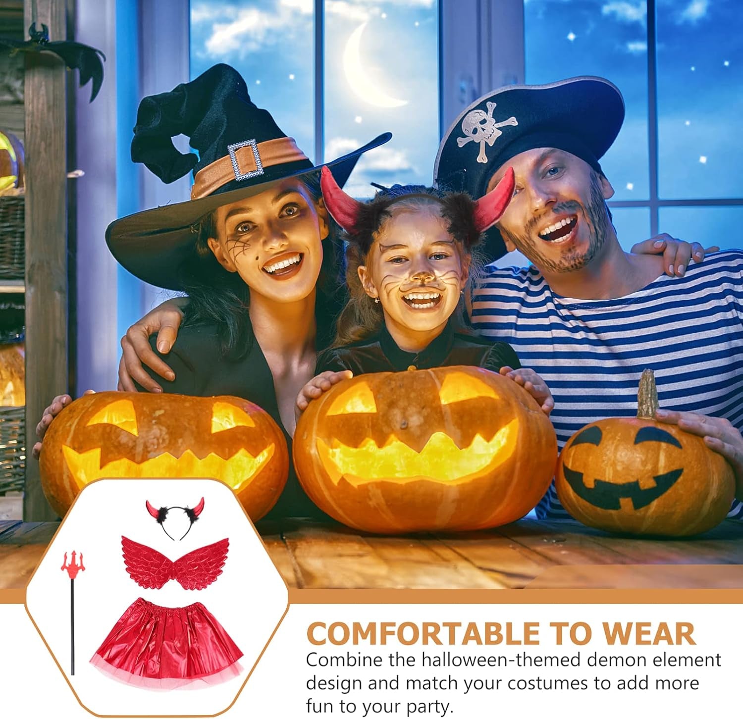 4Pcs 1 Set Halloween Costume Includes Skirt Wings Headband and Fork for Kids Perfect for Halloween Parties And