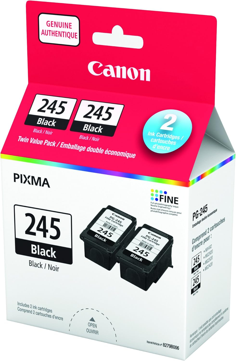 Genuine  PG-245XL HIGH Yield Twin Ink Cartridge Value Pack, Black, 2-Pack