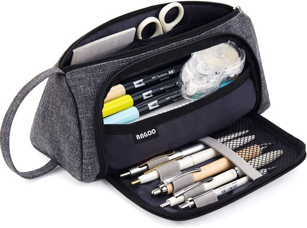 Big Capacity Pencil Case Pouch Pen Case Simple Stationery Bag School College Office Organizer for Teens Girls Adults Student, Plaid White, 8.4 X 4.5 X 1.4 Inches, Simple,Travel