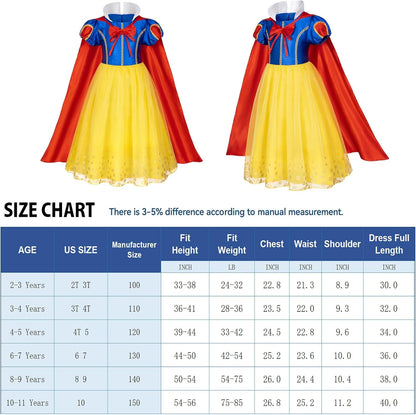 Princess Snow White Dress Costume for Toddler Girls Birthday Halloween Cosplay Party with Accessories 2-11 Years