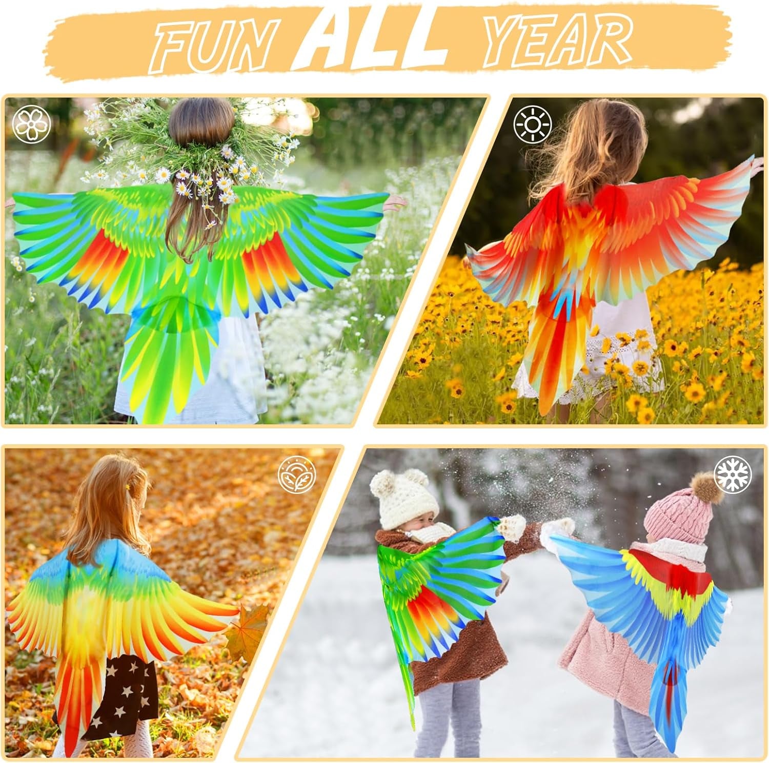 Bird-Costume-Parrot-Wings for Kids with Bird Headbands, Boys Girls Eagle Dress-Up Cape Halloween Party Favors Gifts