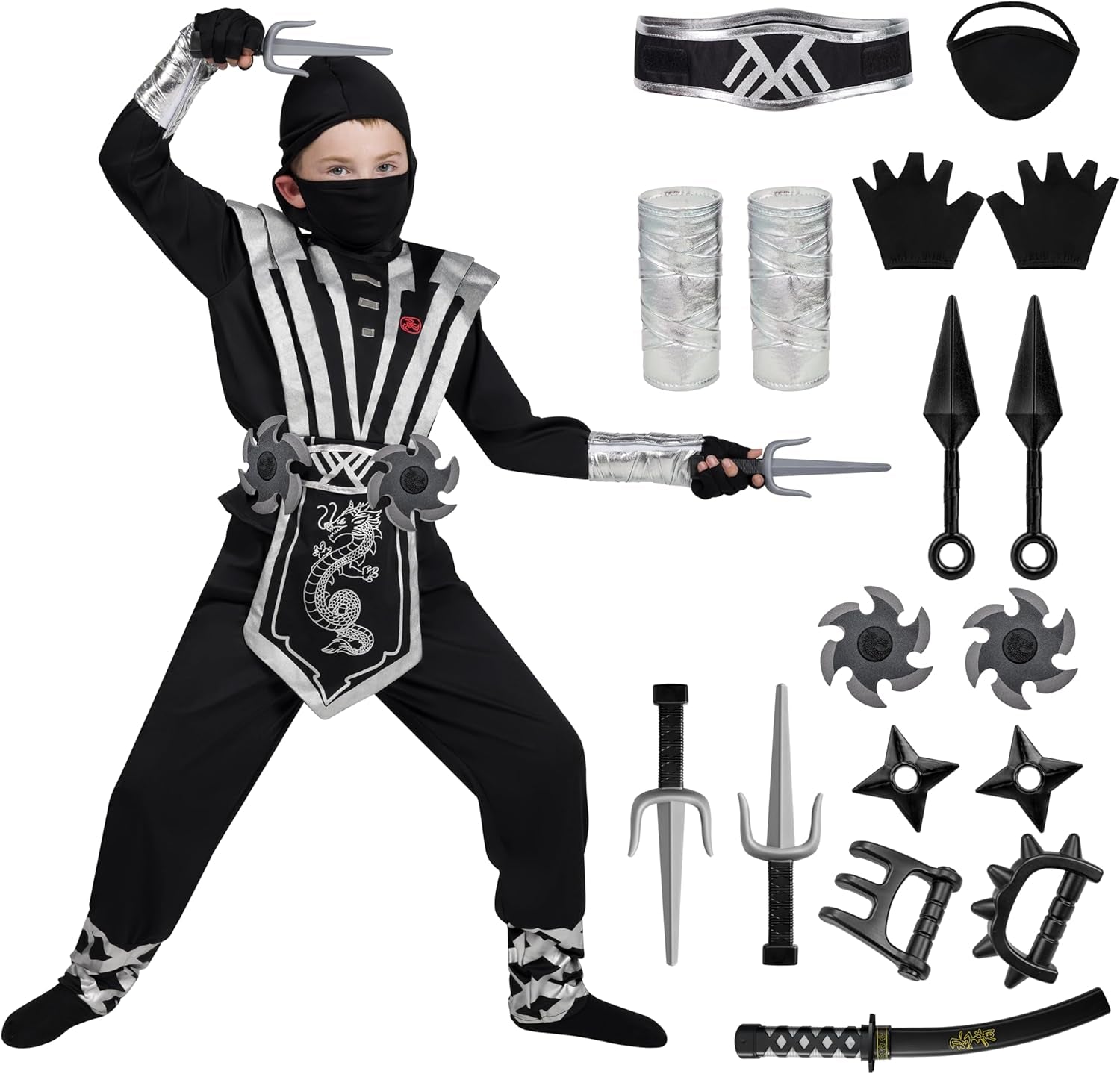 Ninja Deluxe Costume Set with Foam Accessories Toys for Kids Kung Fu Outfit Halloween