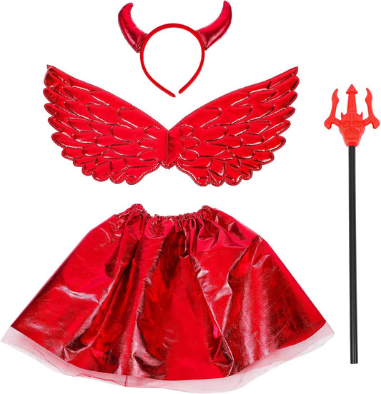 4Pcs 1 Set Halloween Costume Includes Skirt Wings Headband and Fork for Kids Perfect for Halloween Parties And