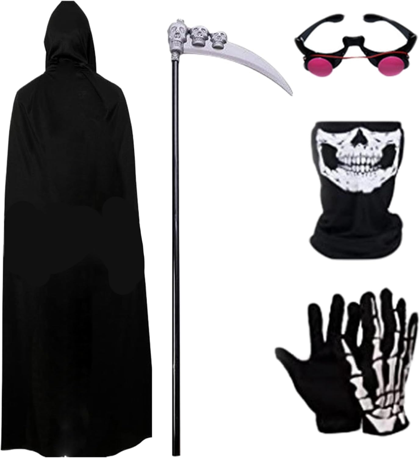 Scary Costumes,Grim Reaper Costume 5Pcs/Set for Kid-Small Glowing Eyes Cosplay Outfits for Kids Black Scary Halloween