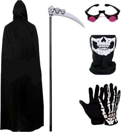 Scary Costumes,Grim Reaper Costume 5Pcs/Set for Kid-Small Glowing Eyes Cosplay Outfits for Kids Black Scary Halloween