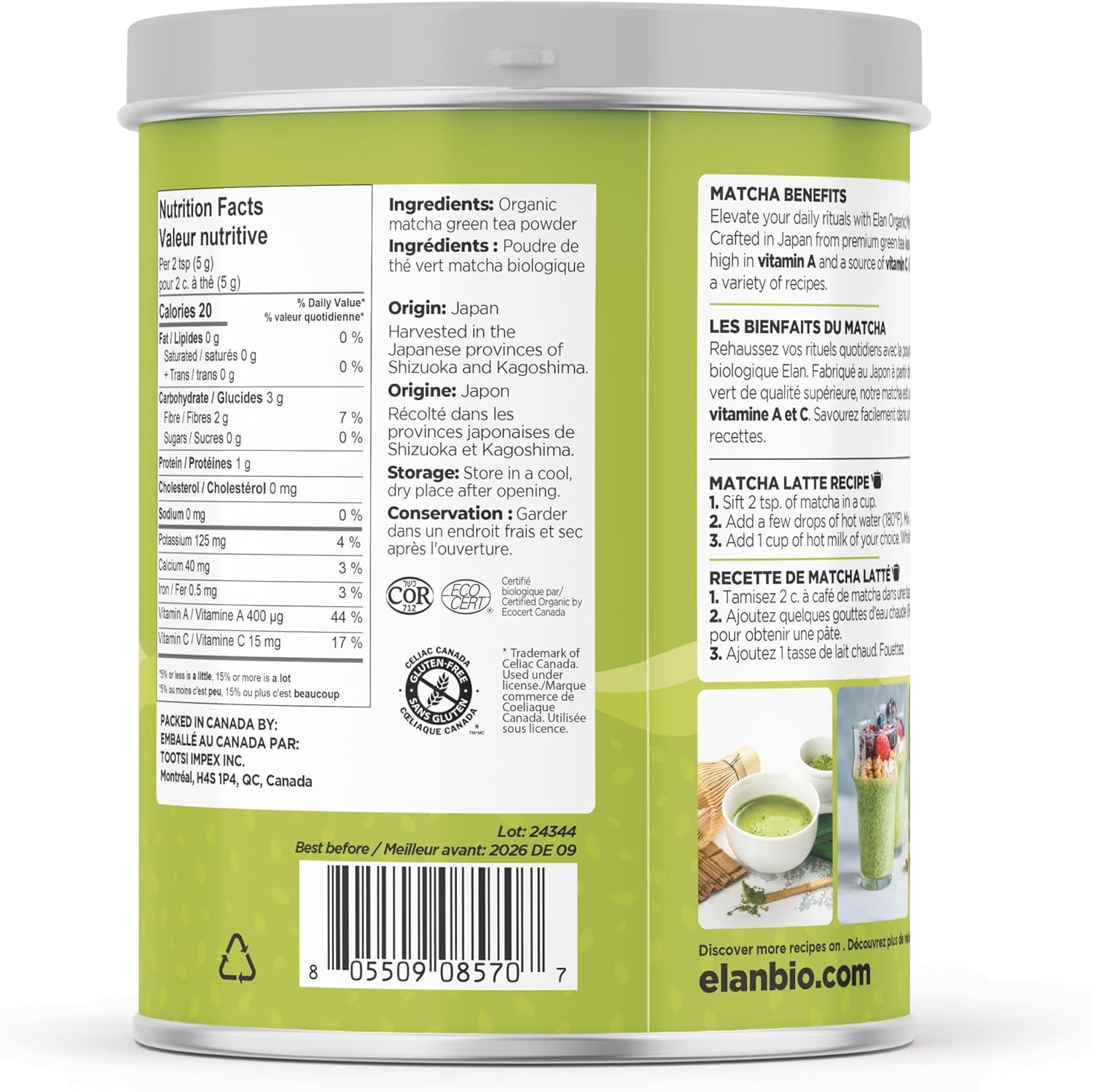 Organic Japanese Matcha Green Tea Powder, Non-Gmo, Vegan, Gluten-Free, Kosher 250G