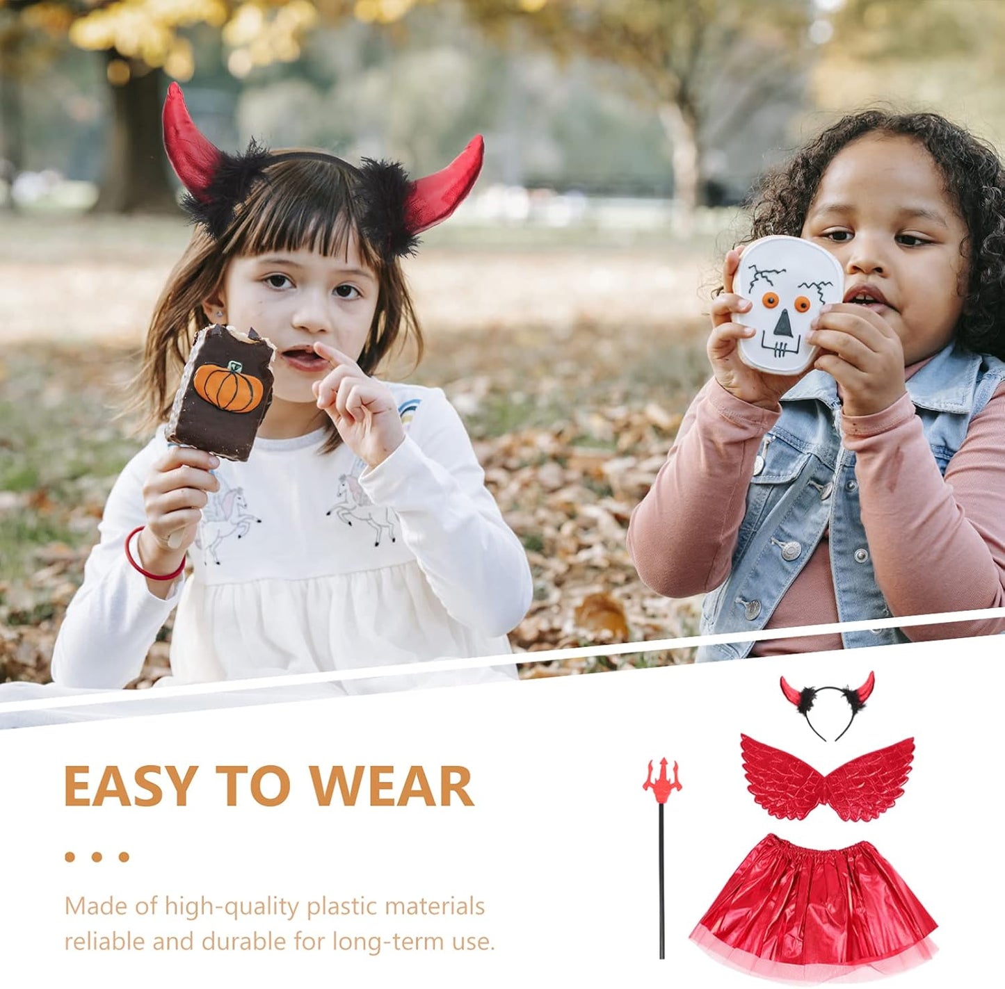 4Pcs 1 Set Halloween Costume Includes Skirt Wings Headband and Fork for Kids Perfect for Halloween Parties And