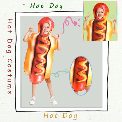 Boy Hot Dog Costume Role Play Food Hotdog Jumpsuit Cosplay Kids Girl Halloween Costumes (Fit 4-8 Years Old)