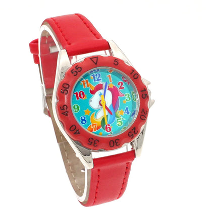 Cute Unicorn Girls Watch for Kids Girls Boy Leather Wristwatch Casual Watches Fashion Children Learn Time Watch Kids Watch