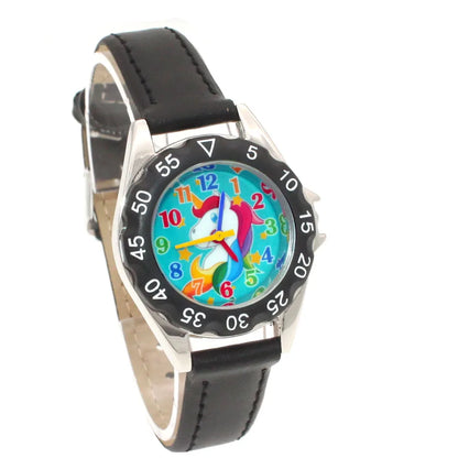 Cute Unicorn Girls Watch for Kids Girls Boy Leather Wristwatch Casual Watches Fashion Children Learn Time Watch Kids Watch