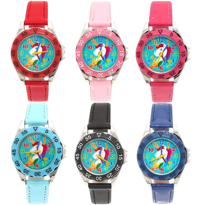 Cute Unicorn Girls Watch for Kids Girls Boy Leather Wristwatch Casual Watches Fashion Children Learn Time Watch Kids Watch