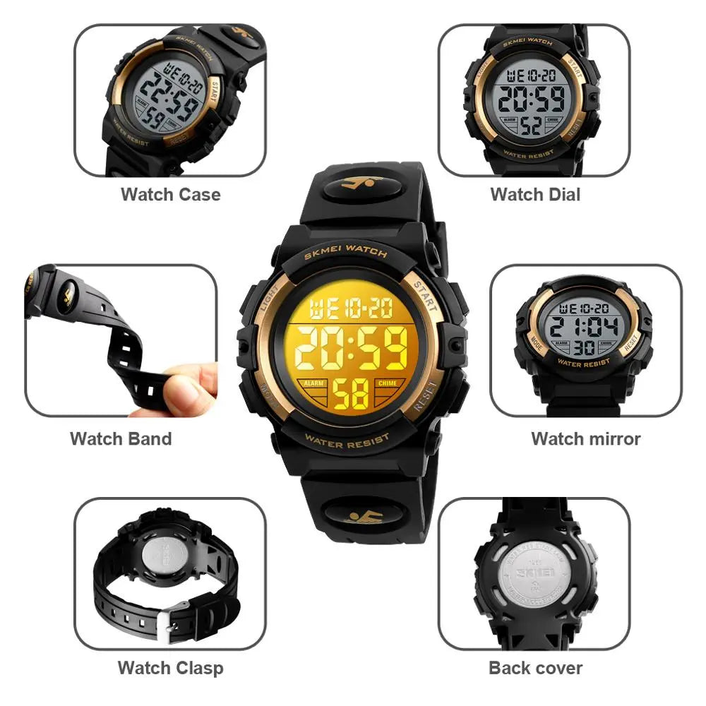 SKMEI Children LED Electronic Digital Watch Chronograph Clock Sport Watches 5Bar Waterproof Kids Wristwatches for Boys Girls