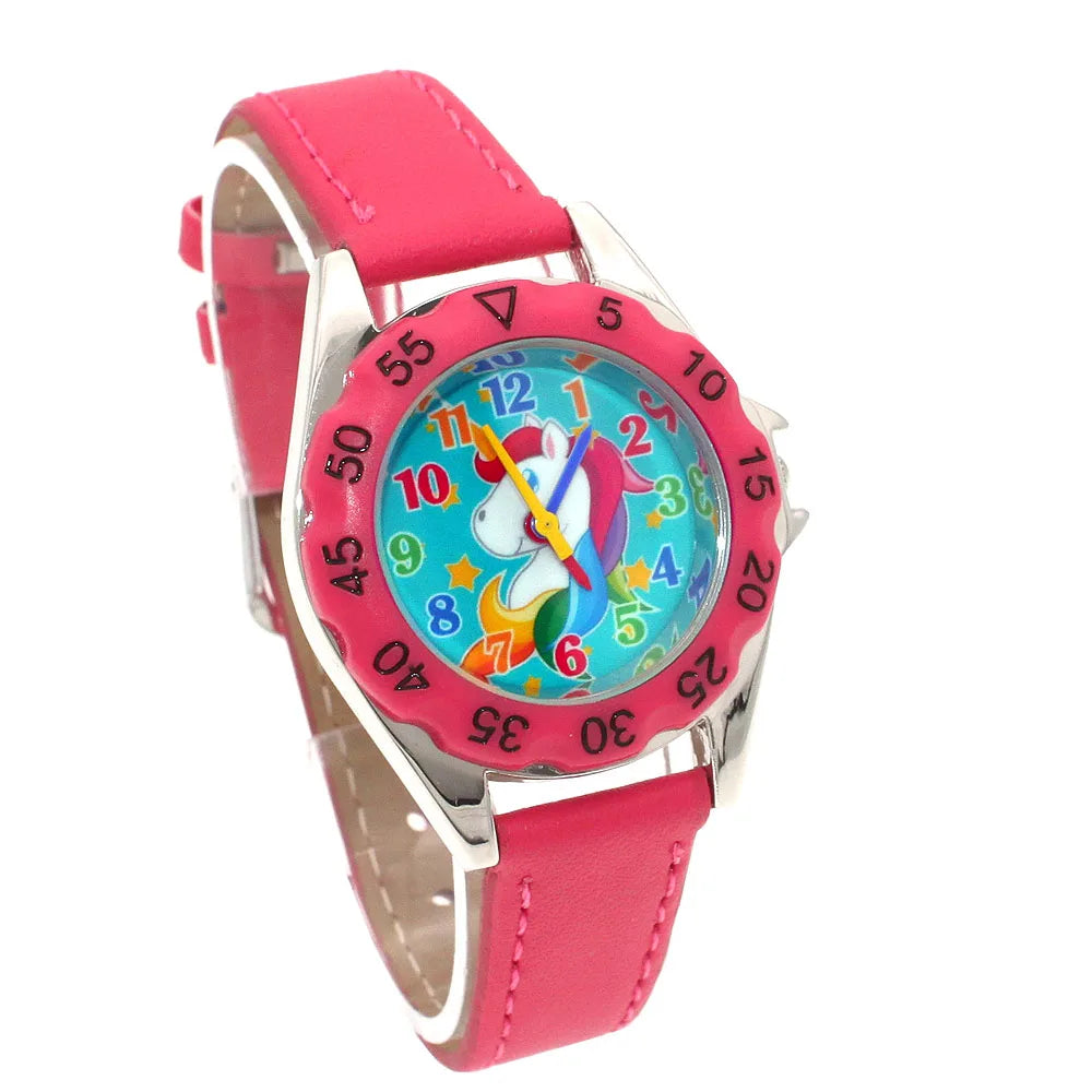 Cute Unicorn Girls Watch for Kids Girls Boy Leather Wristwatch Casual Watches Fashion Children Learn Time Watch Kids Watch