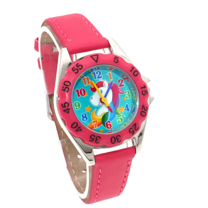 Cute Unicorn Girls Watch for Kids Girls Boy Leather Wristwatch Casual Watches Fashion Children Learn Time Watch Kids Watch