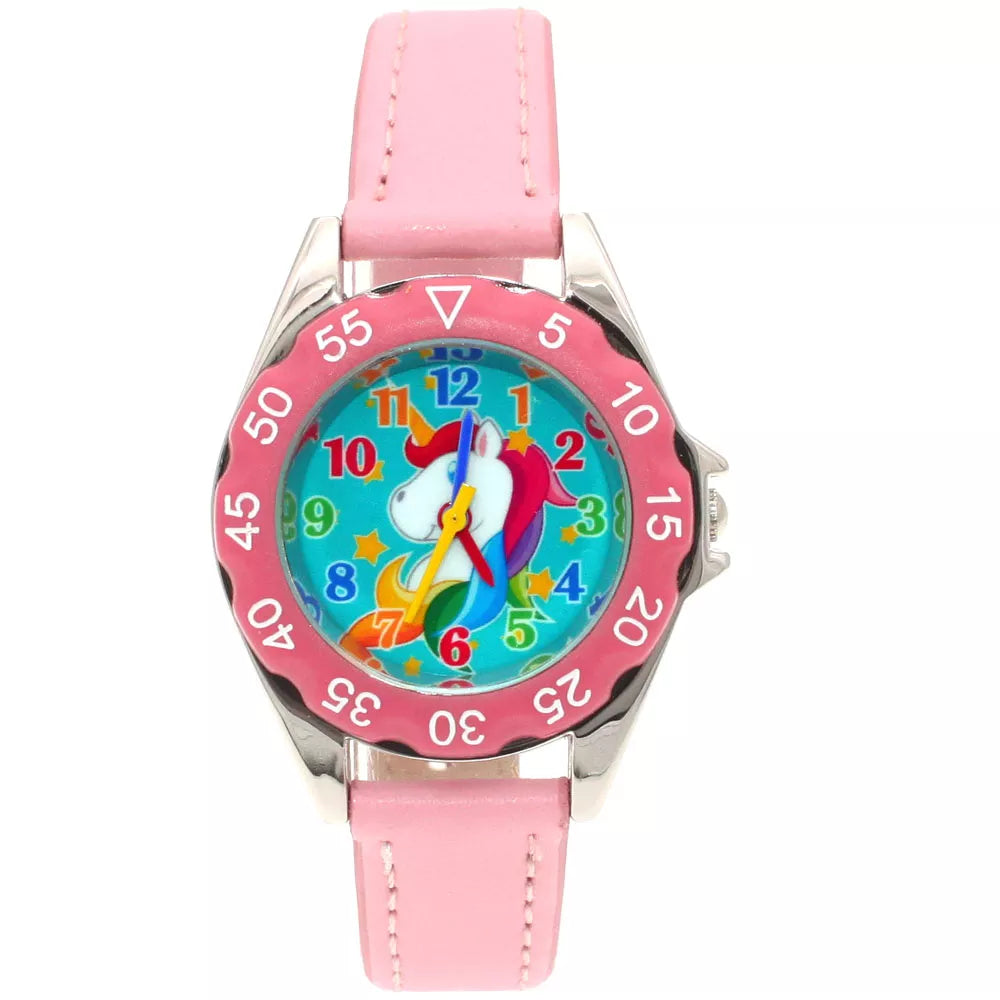 Cute Unicorn Girls Watch for Kids Girls Boy Leather Wristwatch Casual Watches Fashion Children Learn Time Watch Kids Watch