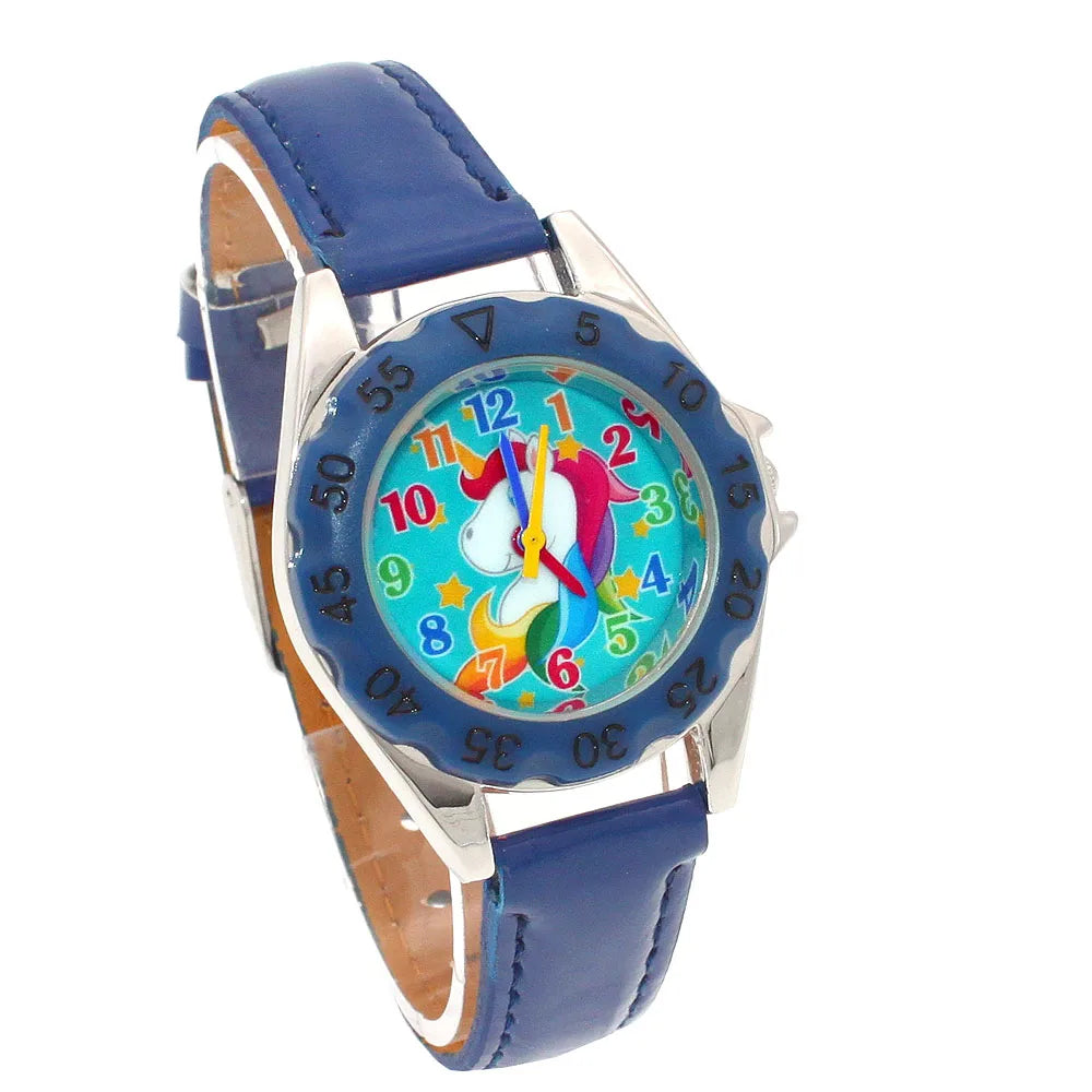 Cute Unicorn Girls Watch for Kids Girls Boy Leather Wristwatch Casual Watches Fashion Children Learn Time Watch Kids Watch