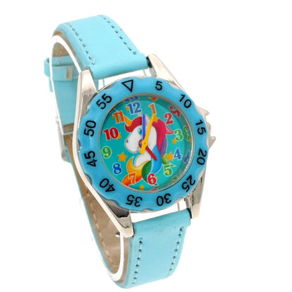 Cute Unicorn Girls Watch for Kids Girls Boy Leather Wristwatch Casual Watches Fashion Children Learn Time Watch Kids Watch