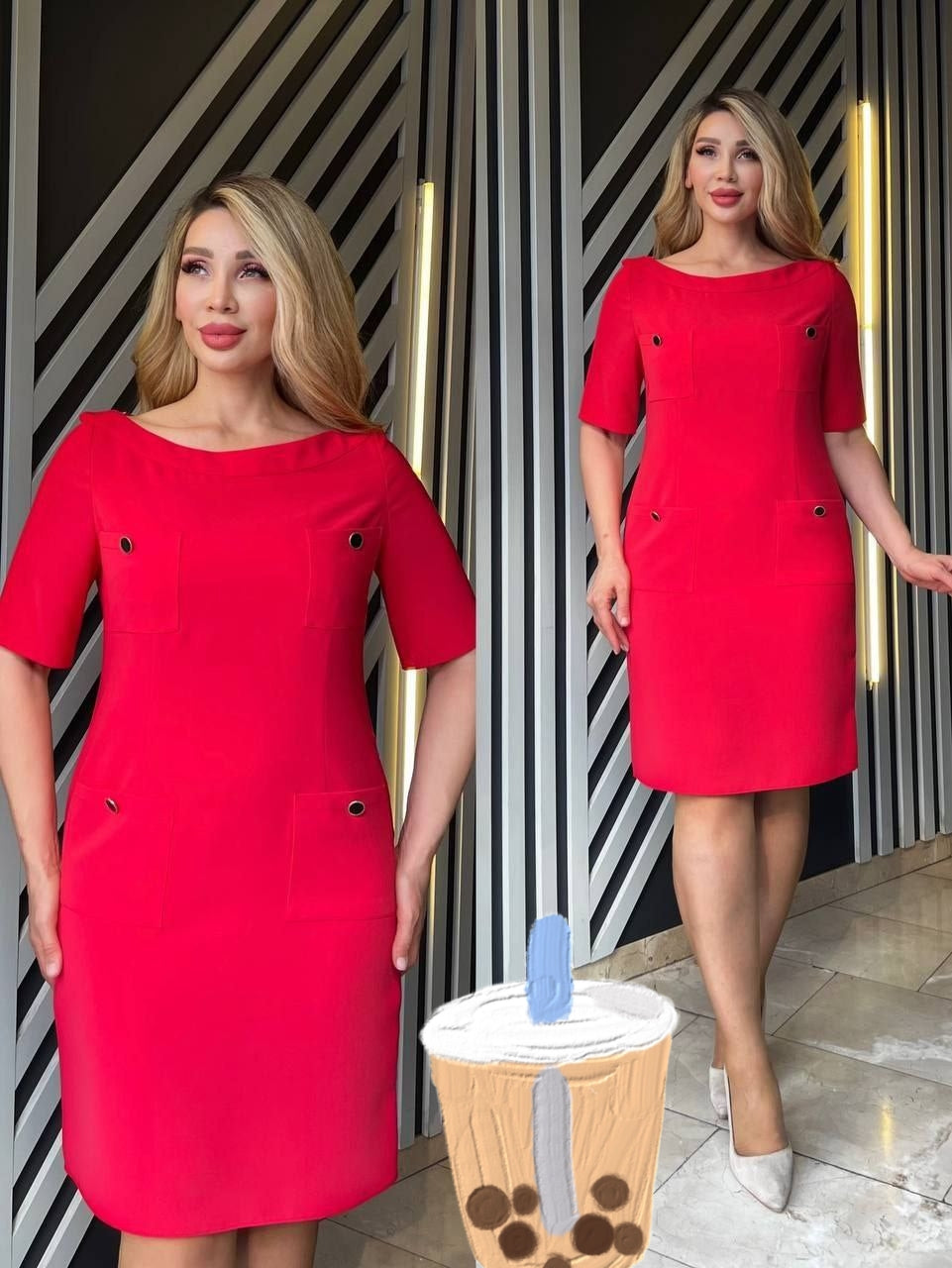 🔴 Robe Rouge à Poches Métallisées – Énergie Urbaine et Style Structuré - RFT