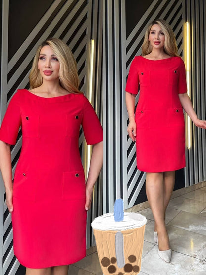 🔴 Robe Rouge à Poches Métallisées – Énergie Urbaine et Style Structuré - RFT