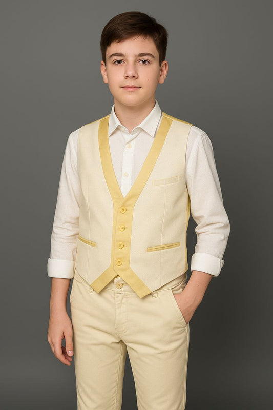 Gilet jaune clair + pantalon assorti + chemise blanche - EEGT