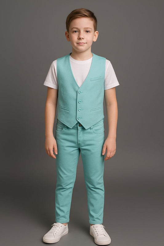 Gilet turquoise + pantalon assorti + t-shirt blanc - EEGT