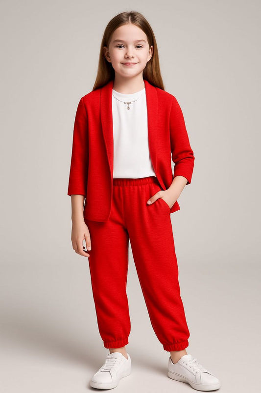 Blazer rouge + pantalon jogger + top blanc - EVFET