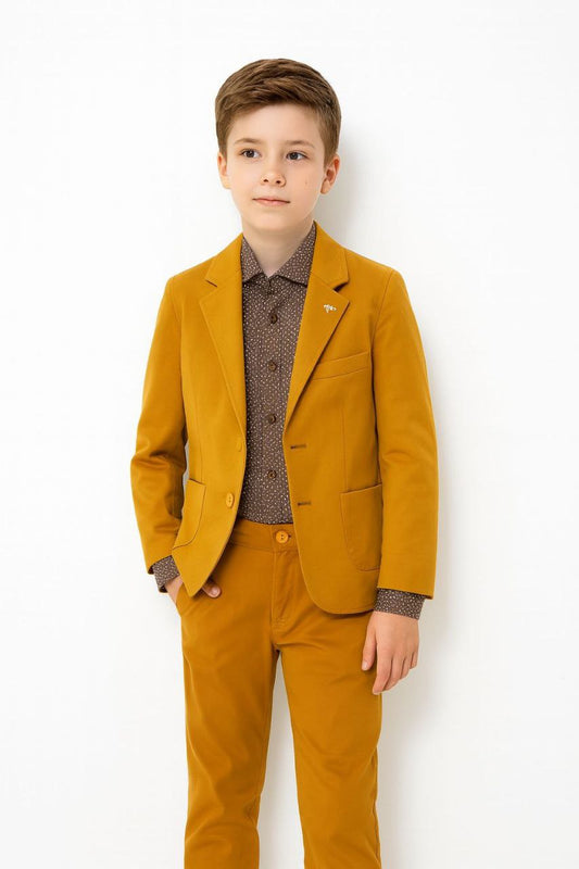 Costume jaune moutarde + chemise imprimée marron - EEGT