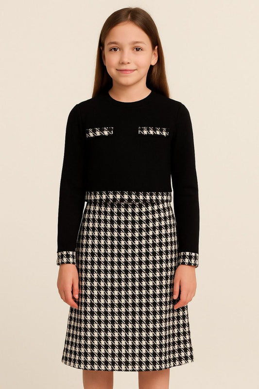 Robe noire à motif pied-de-poule - REFT