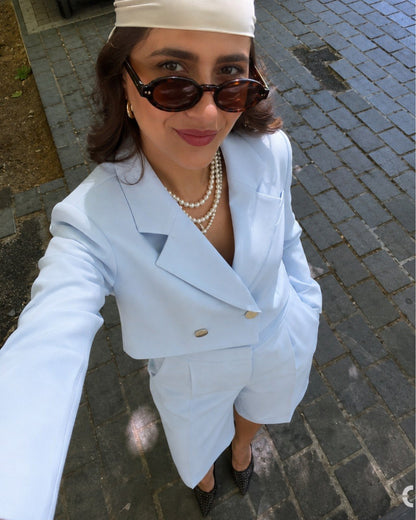 Ensemble blazer court bermuda - style lifestyle bleu ciel 2