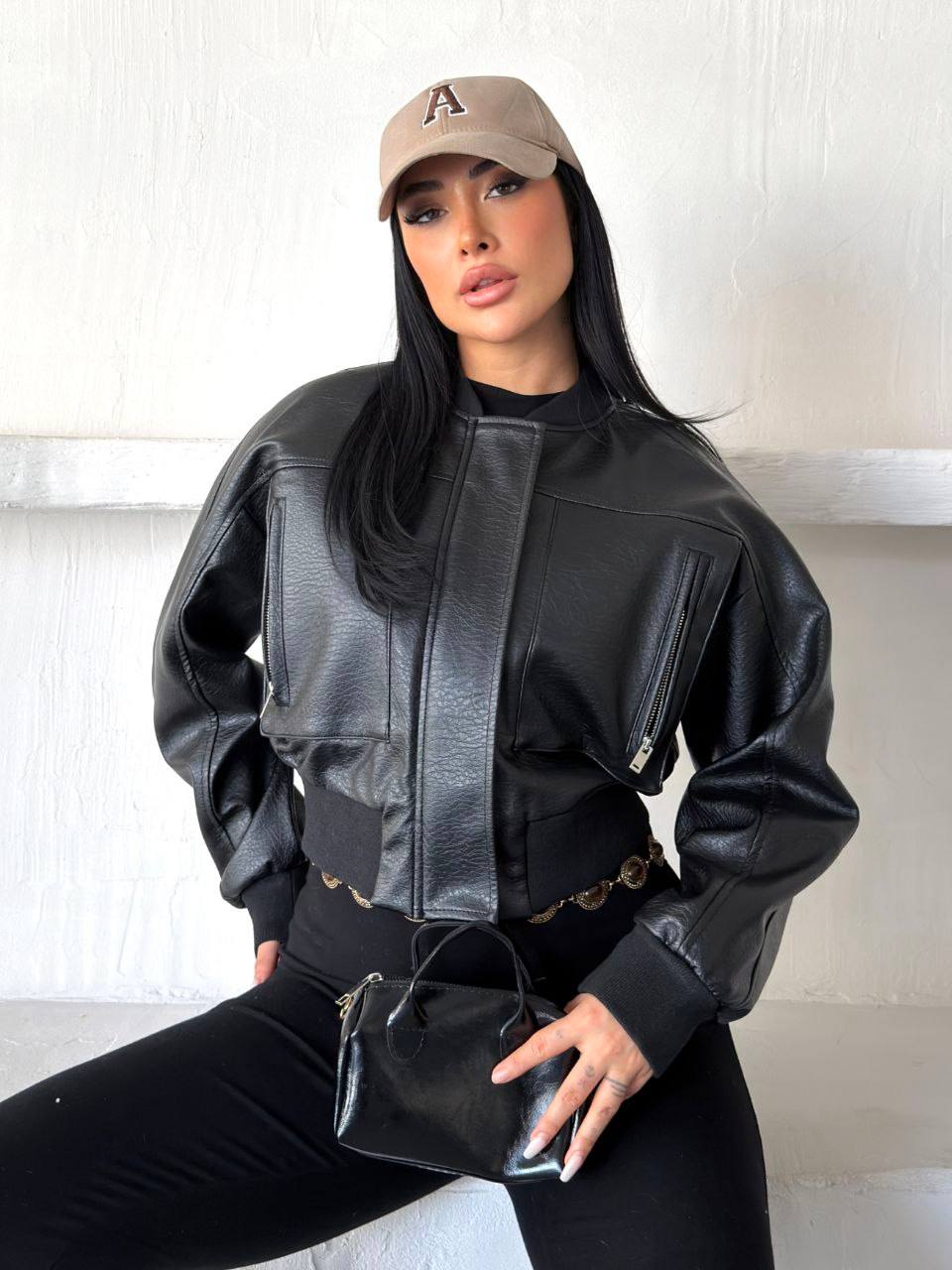 Veste bomber cuir synthétique - vue profil