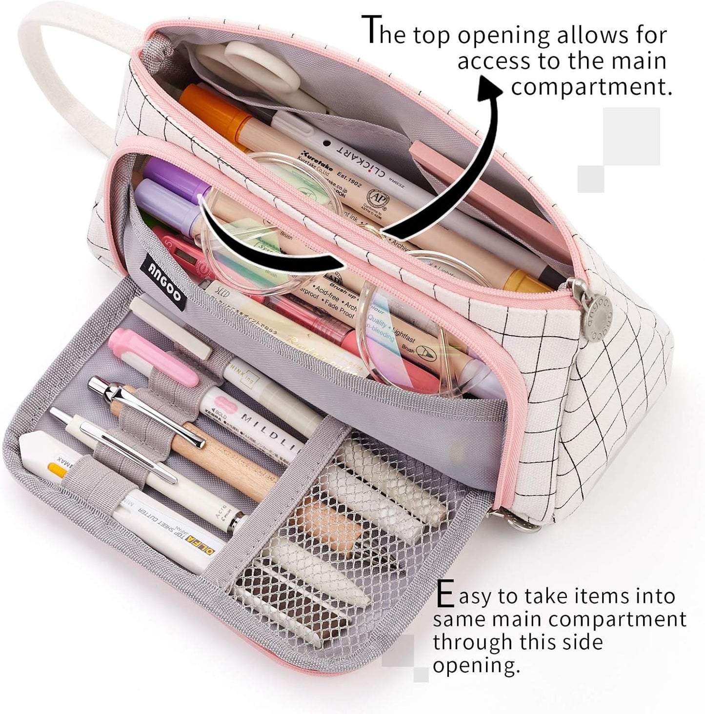 Big Capacity Pencil Case Pouch Pen Case Simple Stationery Bag School College Office Organizer for Teens Girls Adults Student, Plaid White, 8.4 X 4.5 X 1.4 Inches, Simple,Travel