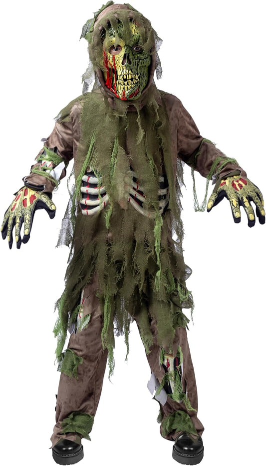 Swamp Deluxe Skeleton Living Dead Zombie Costume for Halloween Kids Monster Role-Playing
