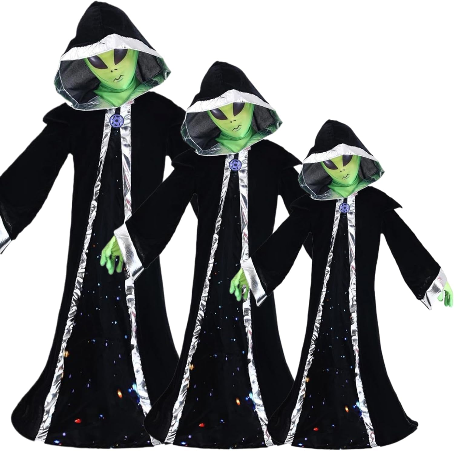 Alien Costume Kids Halloween Outfit - Hooded Robe, Mask, M Size