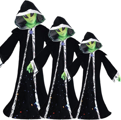 Alien Costume Kids Halloween Outfit - Hooded Robe, Mask, M Size