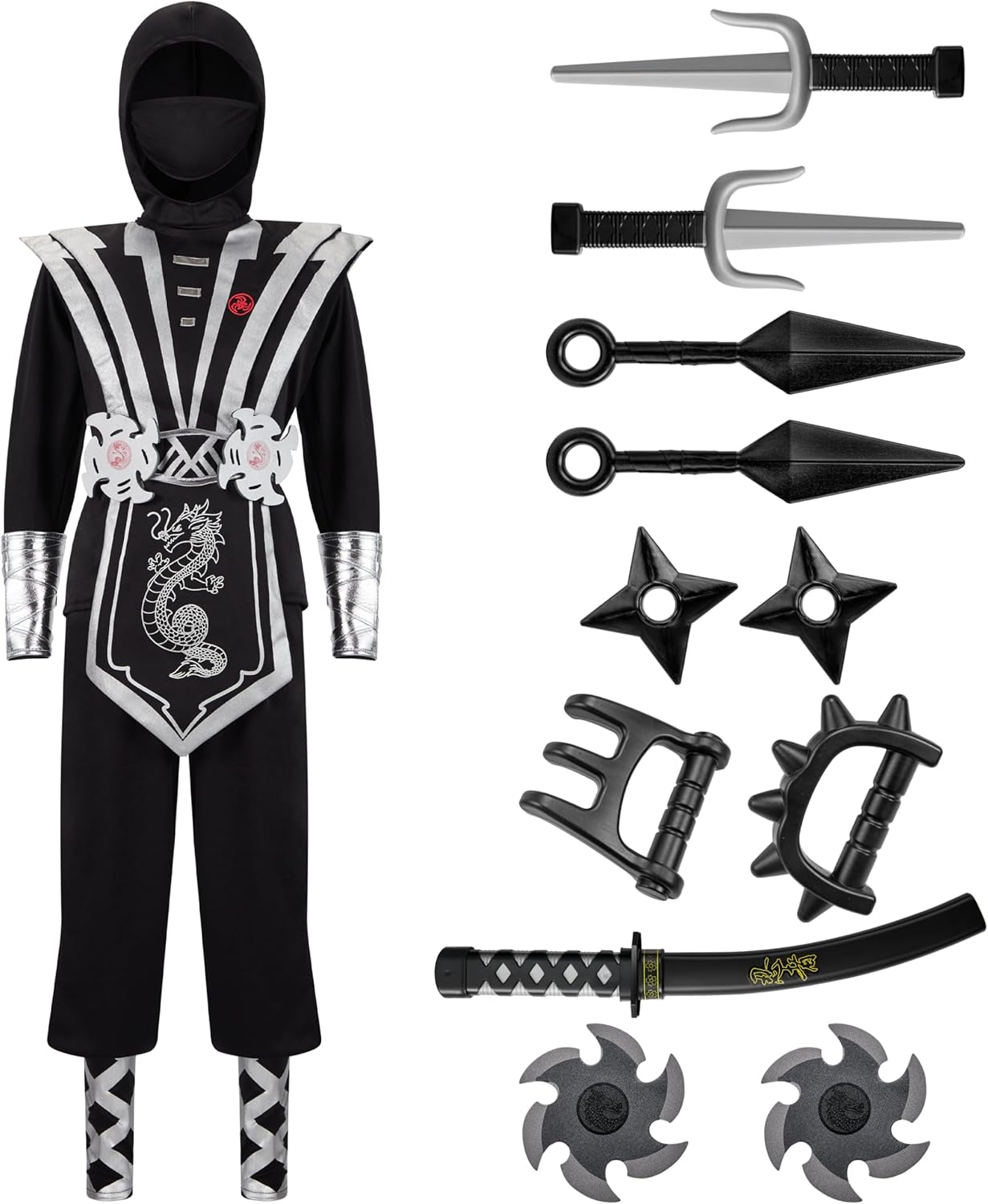 Ninja Deluxe Costume Set with Foam Accessories Toys for Kids Kung Fu Outfit Halloween