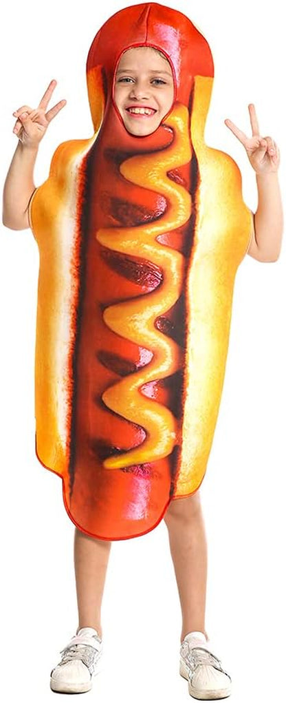 Boy Hot Dog Costume Role Play Food Hotdog Jumpsuit Cosplay Kids Girl Halloween Costumes (Fit 4-8 Years Old)