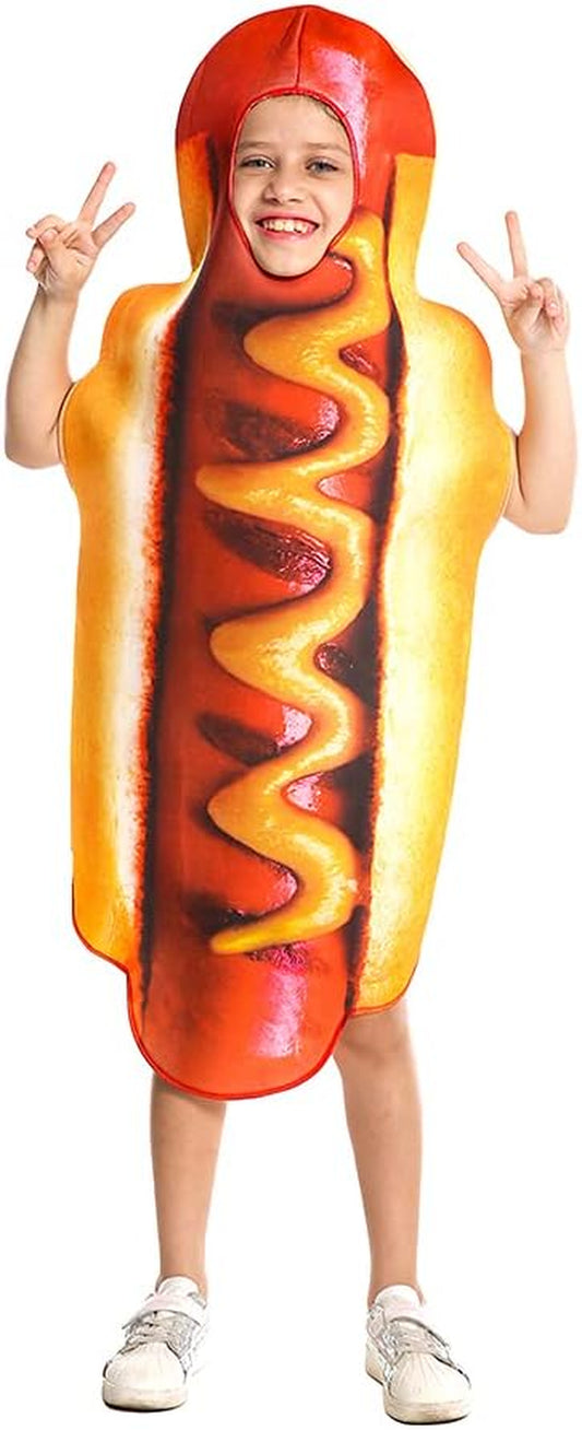 Boy Hot Dog Costume Role Play Food Hotdog Jumpsuit Cosplay Kids Girl Halloween Costumes (Fit 4-8 Years Old)