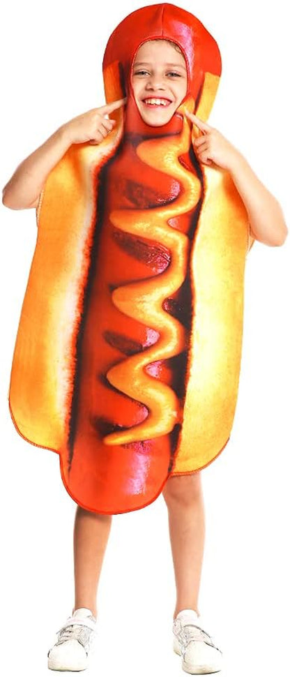 Boy Hot Dog Costume Role Play Food Hotdog Jumpsuit Cosplay Kids Girl Halloween Costumes (Fit 4-8 Years Old)