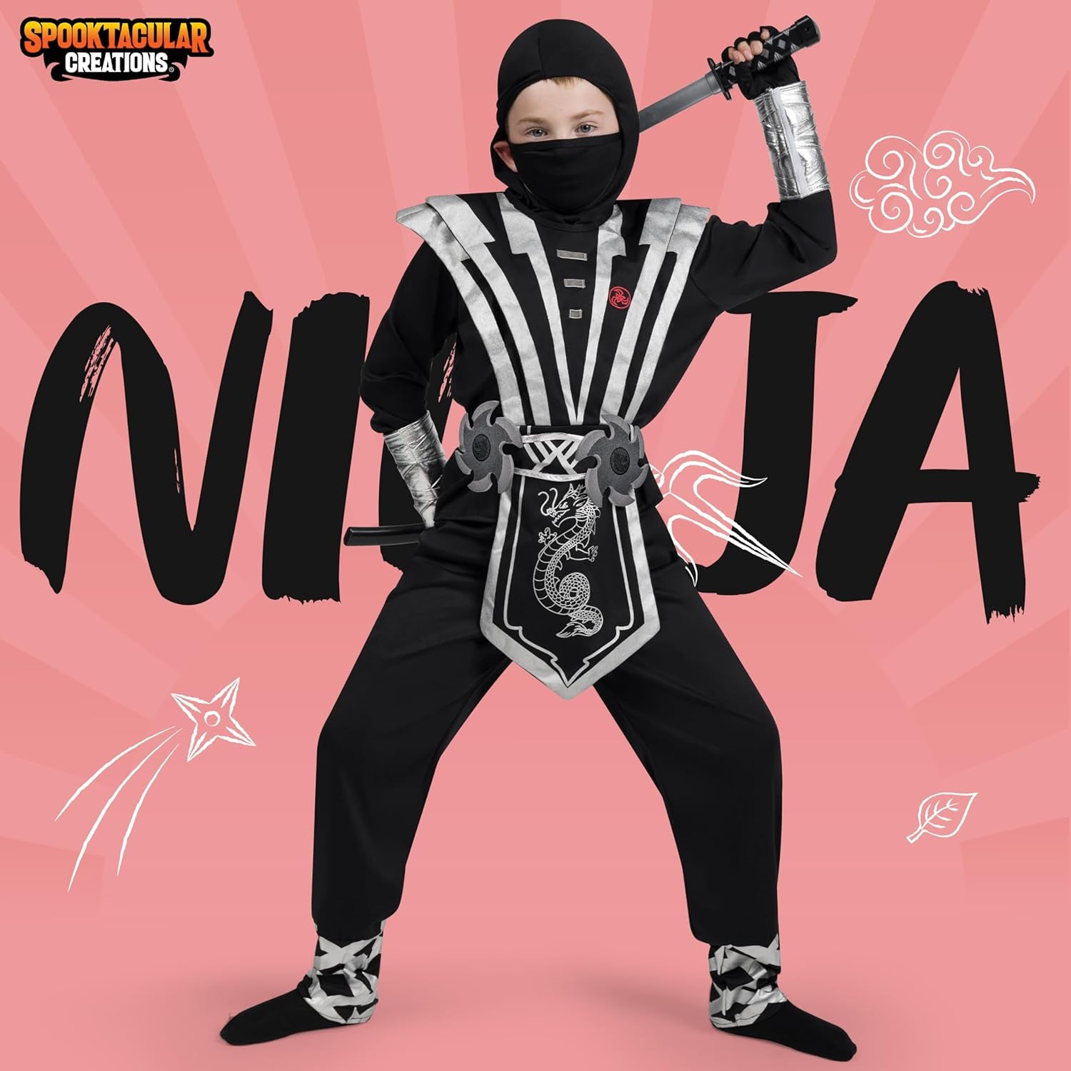 Ninja Deluxe Costume Set with Foam Accessories Toys for Kids Kung Fu Outfit Halloween