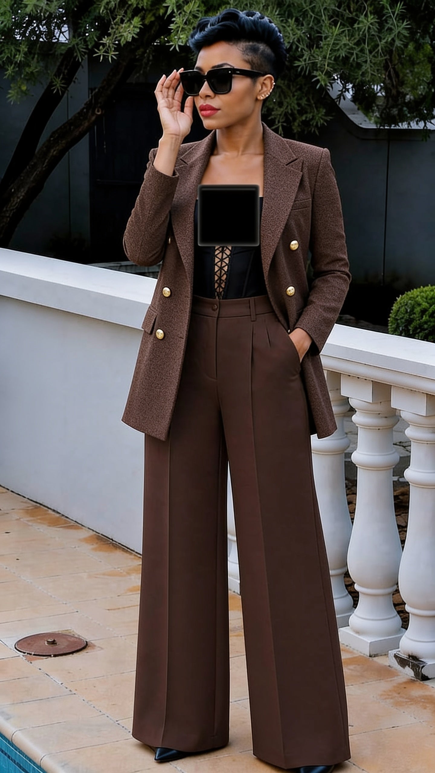 Tailleur pantalon large blazer double boutonnage - vue supplémentaire
